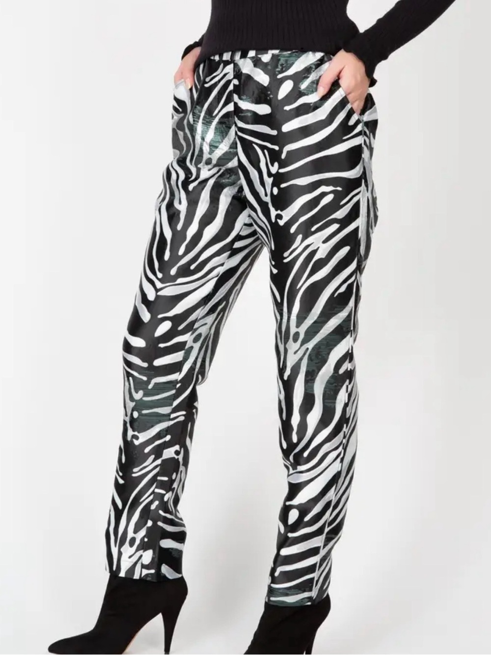 New Berek Party Girl Zebra Pants Lined Black White Green